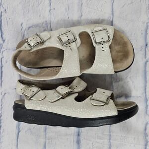 SAS Bravo Sandals Women 7.5 Pearl White Triple Buckle Strap Tripad Made in USA